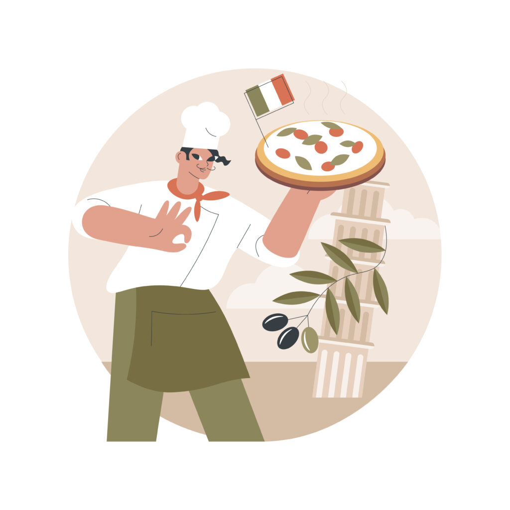 Ilustracja wektorowa streszczenie koncepcja kuchni włoskiej.