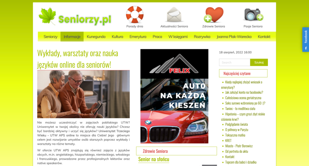 www.seniorzy.pl informacje 6143 wyklady warsztaty oraz nauka jezykow online dla seniorow - Uniwersytet Trzeciego Wieku Online